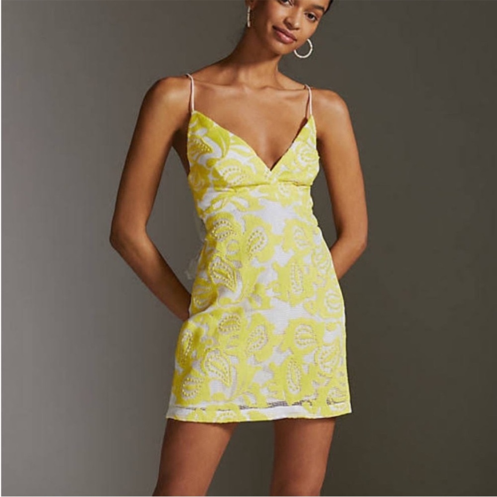 ANTHROPOLOGY MAEVE NWT Yellow and White Paisley Lace Dress Sz 10